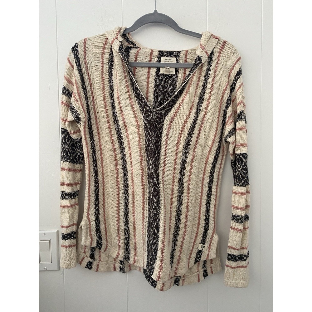 Billabong Baja Beach Hoodie Knit Sweater Cream Beige Hooded Size S Boho Surf
